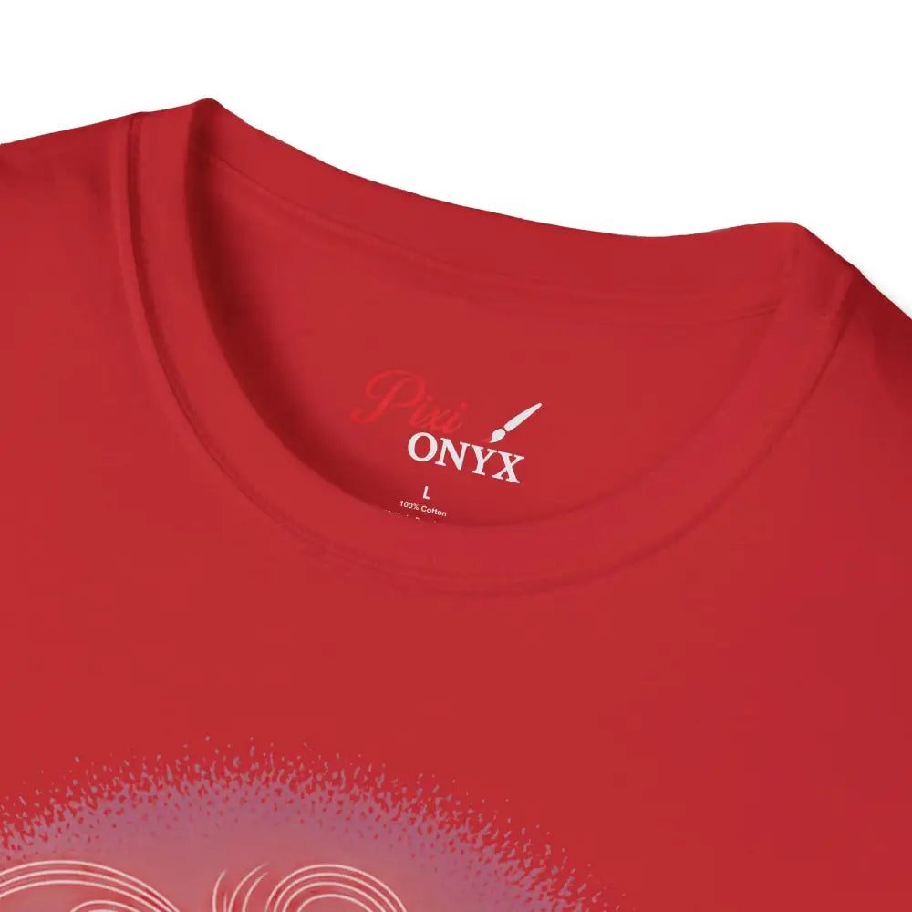 Red unisex softstyle t-shirt with tagless collar, reducing fabric waste and enhancing aesthetic appeal