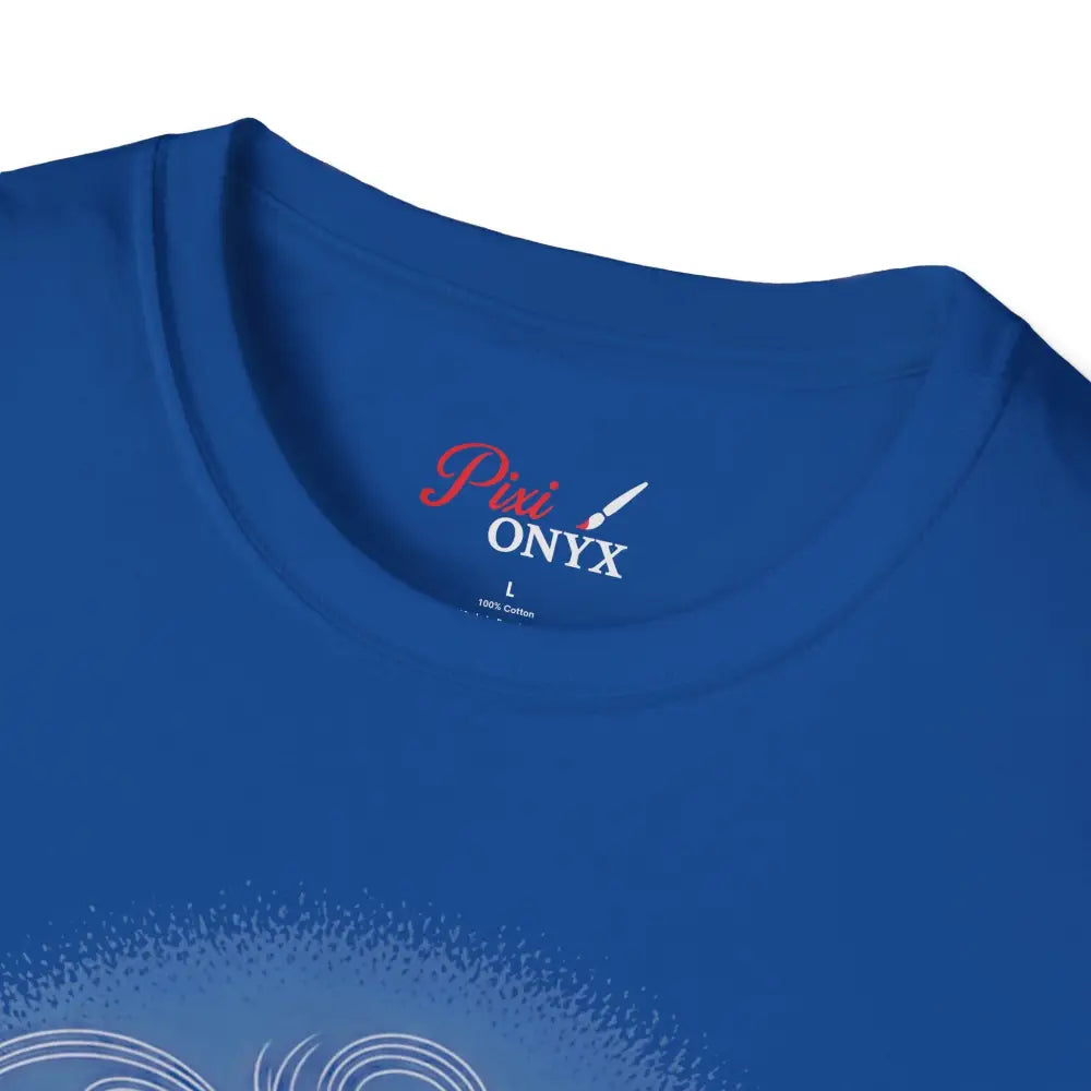 Blue unisex softstyle t-shirt with tagless collar, reducing fabric waste and enhancing aesthetic appeal