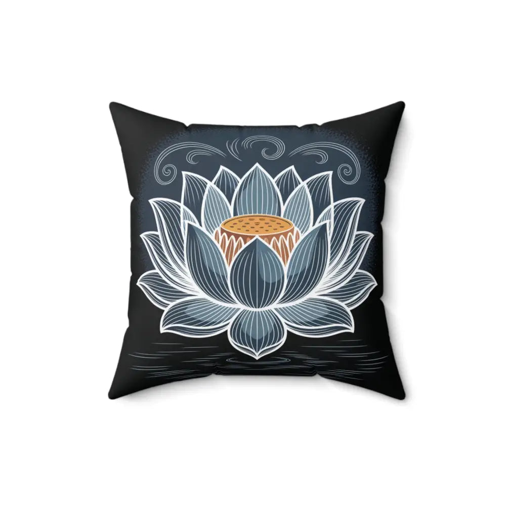 Decorative pillow cover with white and blue Lotus Flower design, double-sided print, spun polyester