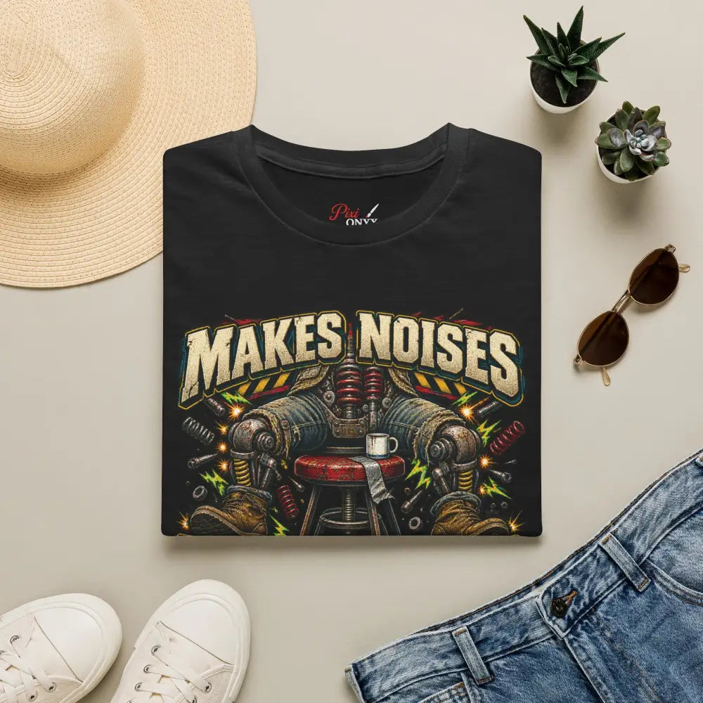 Black cotton makes noises when standing unisex t shirt with vintage mechanical gears design and low heat care instructions