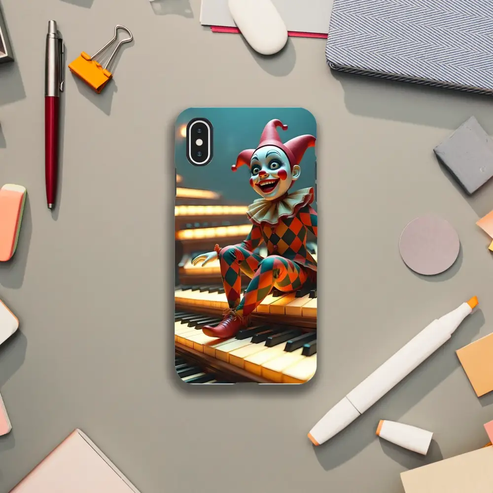 Clown-themed phone case on Marionette iPhone Case – The Puppets Prelude PixiOnyx Tough Shell Cover