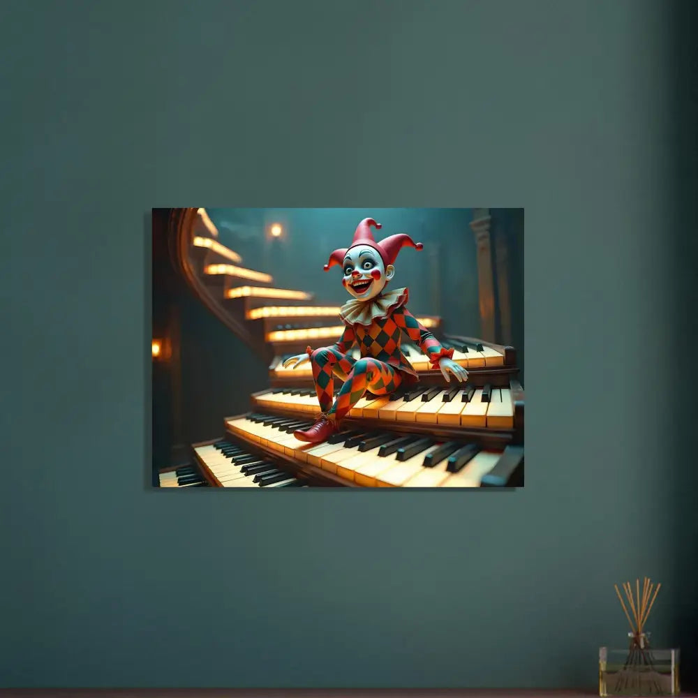 Creepy Jester Doll on Piano Stairs for Marionette Poster The Puppets Prelude PixiOnyx Fine Art Print