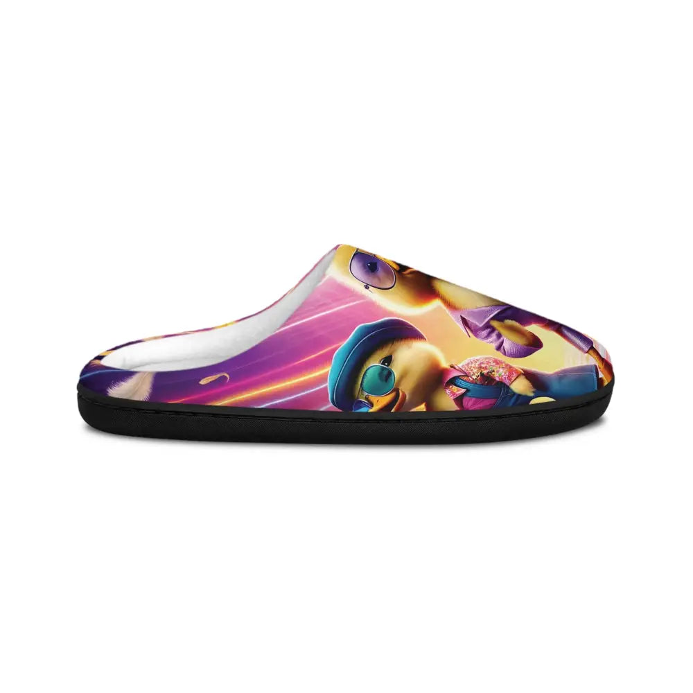 Colorful cartoon-printed slipper for men from PixiOnyx Disco Ducklings indoor collection