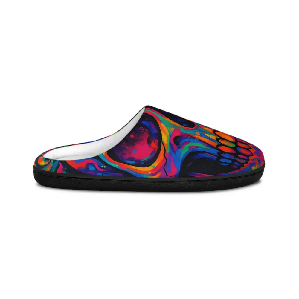 Colorful skull-patterned slipper from PixiOnyx Men’s Indoor Slippers Neon Skeleton Art