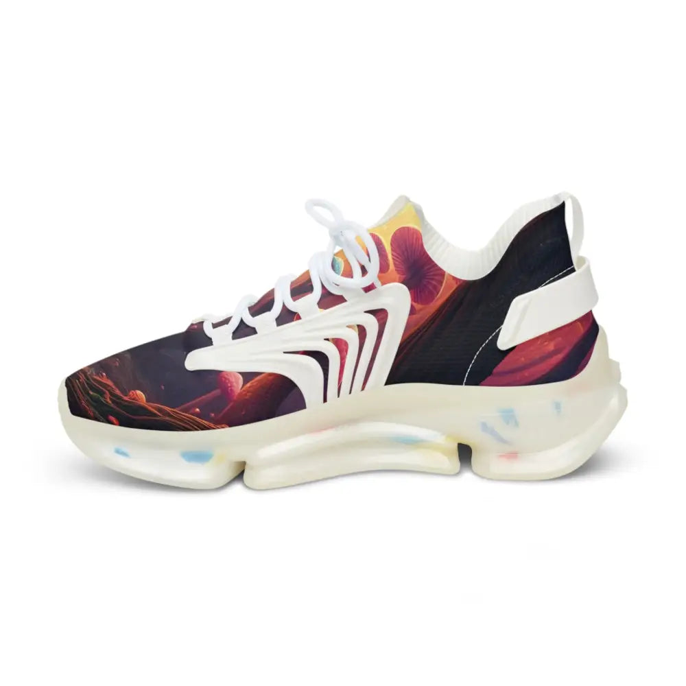 Colorful patterned athletic shoe from Men’s Mesh Sneakers Shroom Bloom PixiOnyx Surreal Streetwear