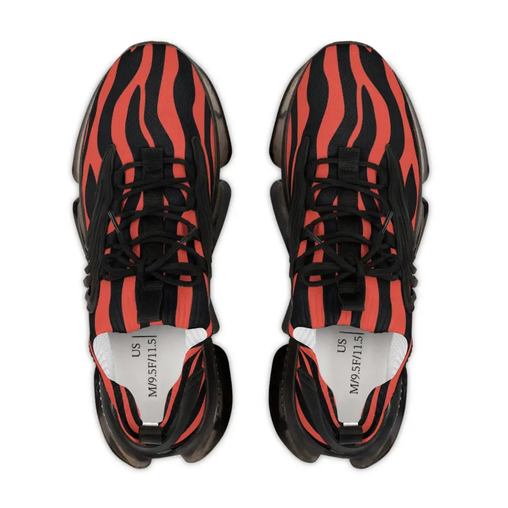 Men’s red black zebra mesh sneakers with lightweight eva sole tpu shock absorbing layer and deodorant memory foam