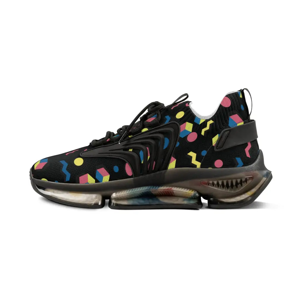 Men’s retro geometric mesh sneakers with vibrant 90s pattern, durable KPU upper, and eva shock-absorbing sole