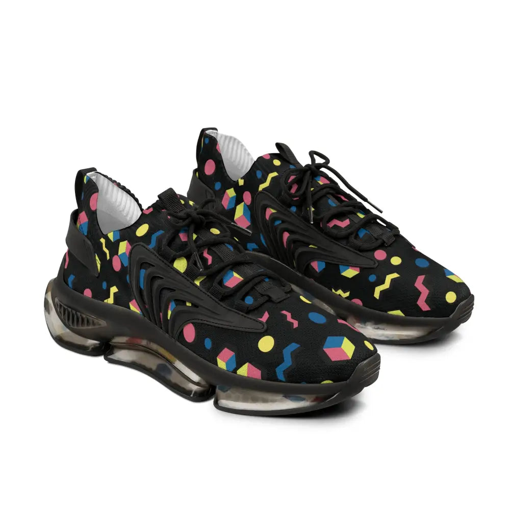 Men’s retro geometric mesh sneakers with durable kpu upper and eva shock-absorbing sole in vibrant 90s memphis pattern