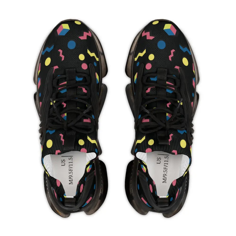 Men’s retro geometric mesh sneakers with vibrant 90s Memphis pattern and durable kpu with eva shock-absorbing sole