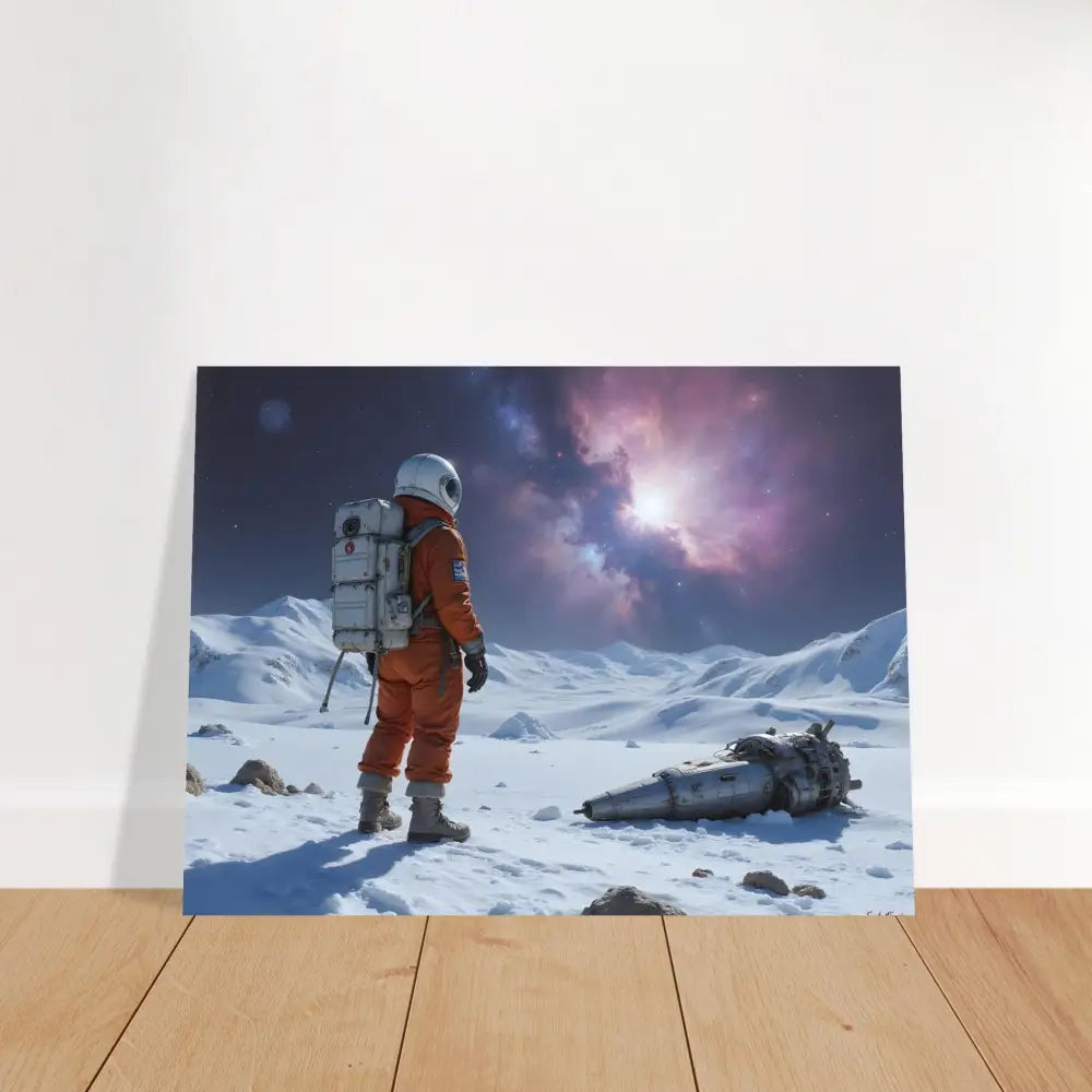 Metal print featuring a crashed astronaut design from Silent Descent by PixiOnyx