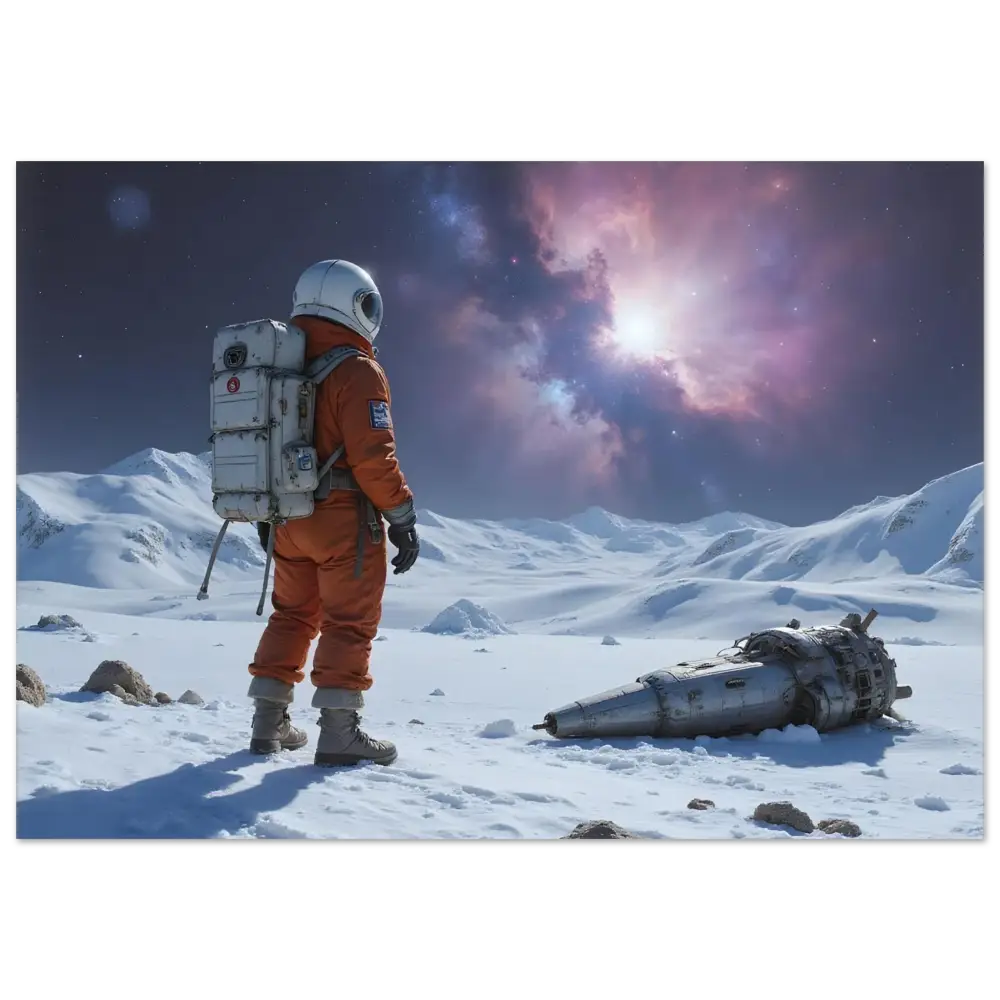 Metal Print Crashed Astronaut in Orange Spacesuit Silent Descent by PixiOnyx