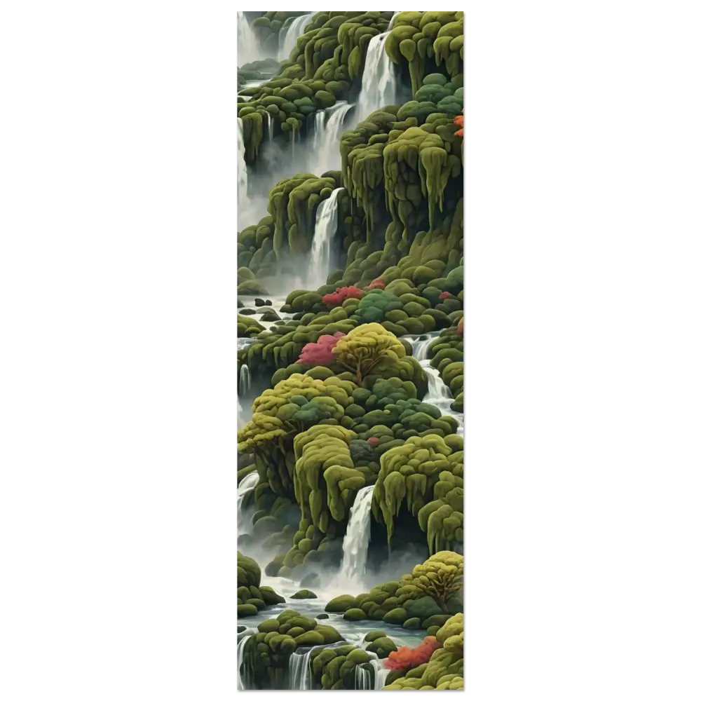 Lush mossy waterfalls printed on Wood Print by PixiOnyx for natural decor