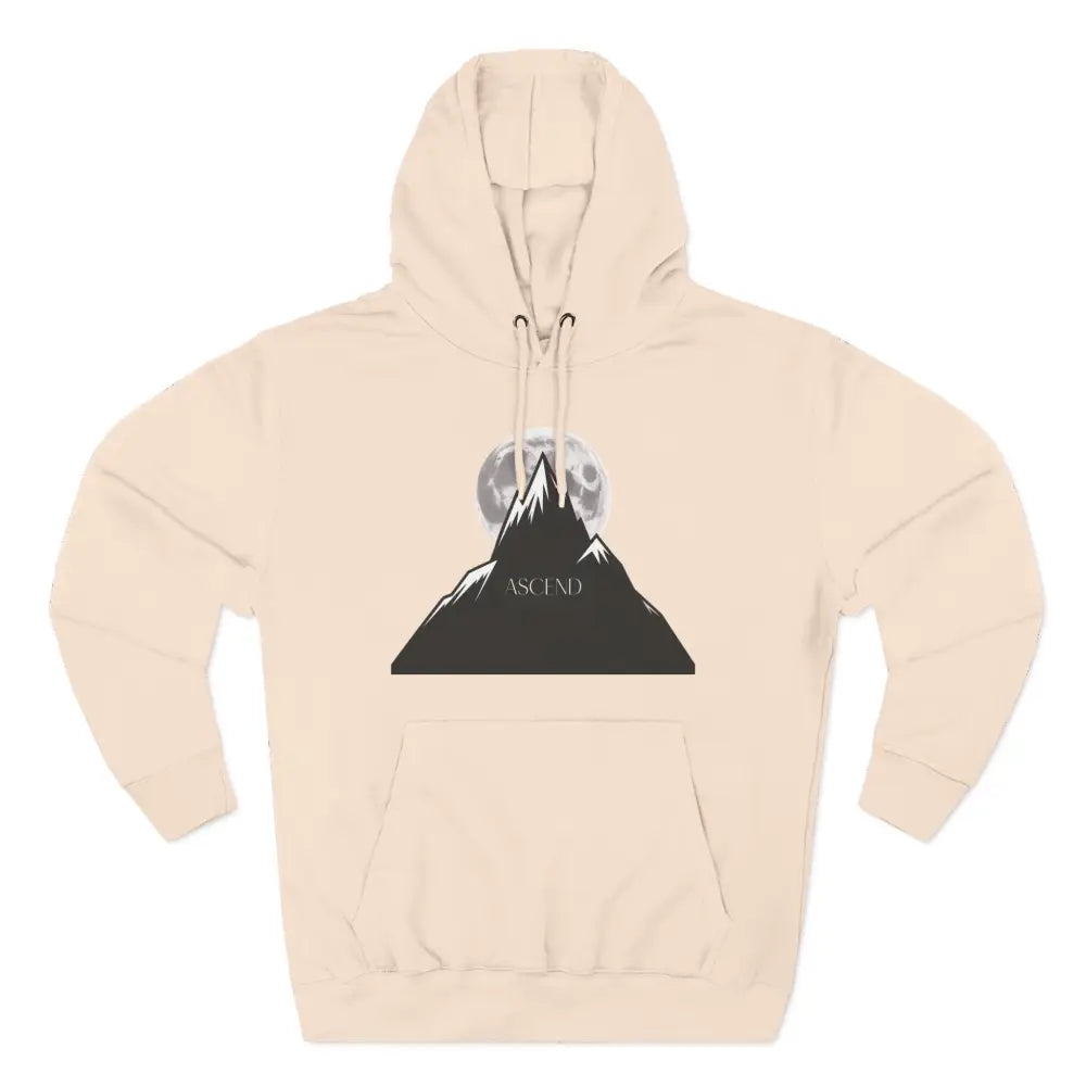 Light beige Mountain Scene Fleece unisex hoodie with black mountain and moon graphic