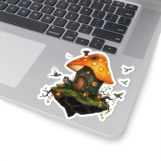 Whimsical mushroom house sticker from Mushroom Skyhouse Cottagecore Vinyl Art collection