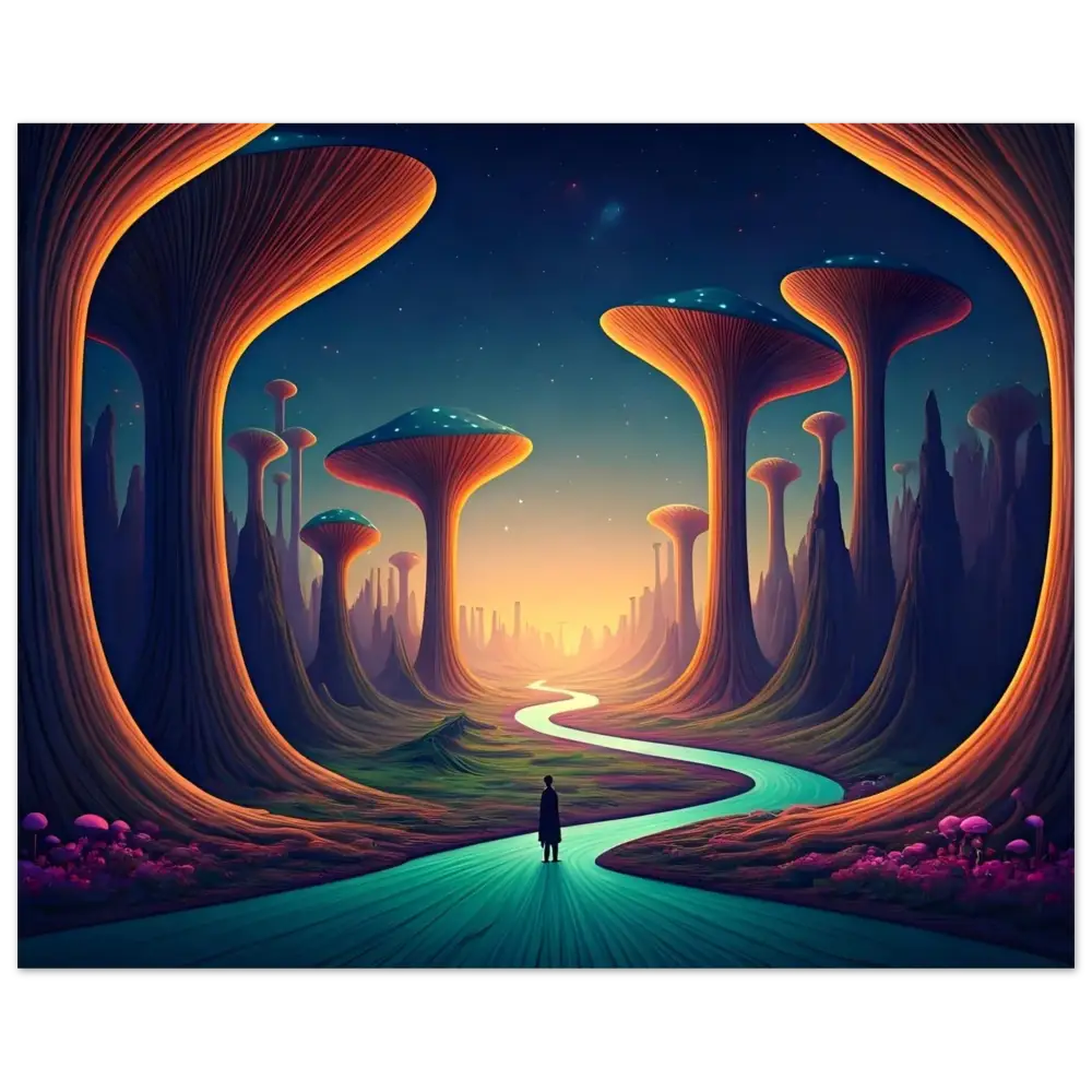 Surreal Mushroom Landscape Aluminum Print for Mushroom Valley Mindwalk by PixiOnyx