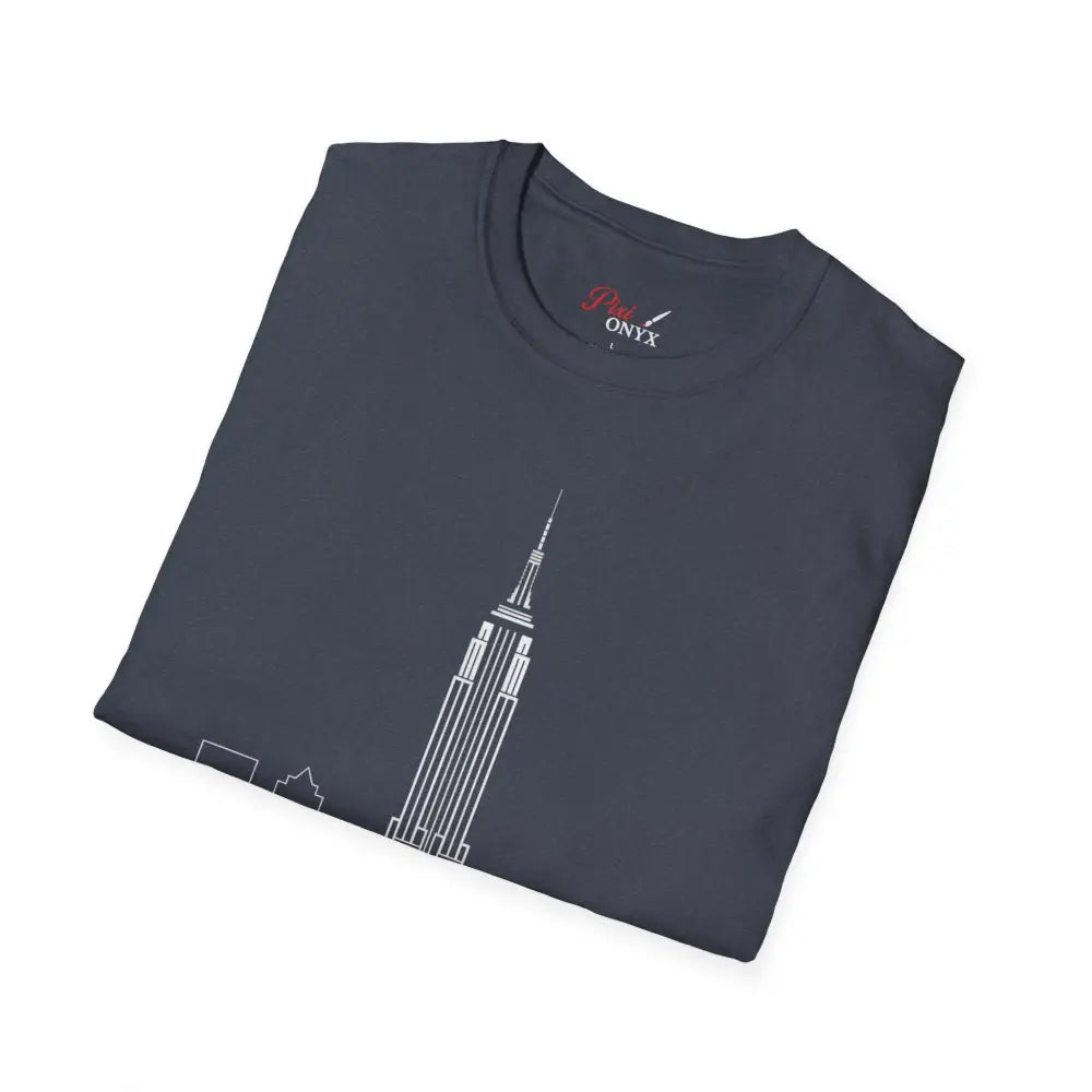 Dark gray Empire State Building graphic T-shirt for NYC lovers, machine wash tumble dry safe