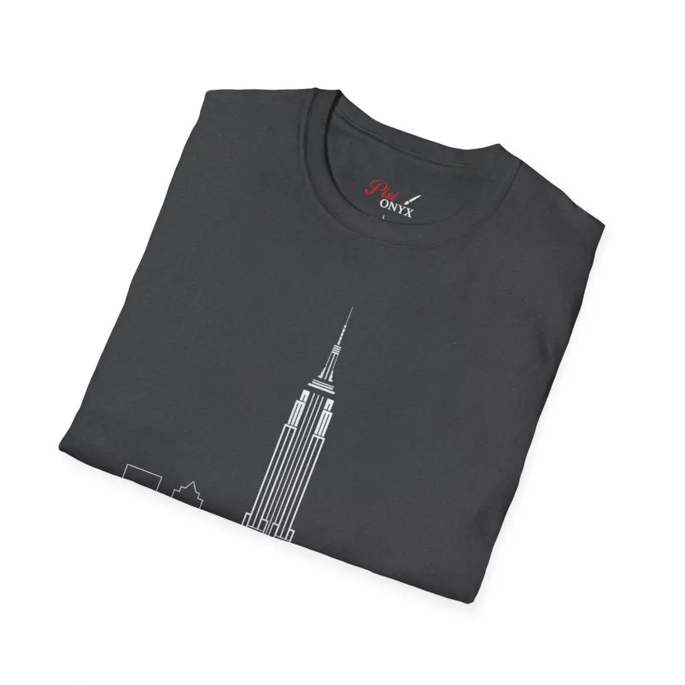 Dark gray Empire State Building graphic T-shirt for NYC lovers, machine wash, tumble dry low