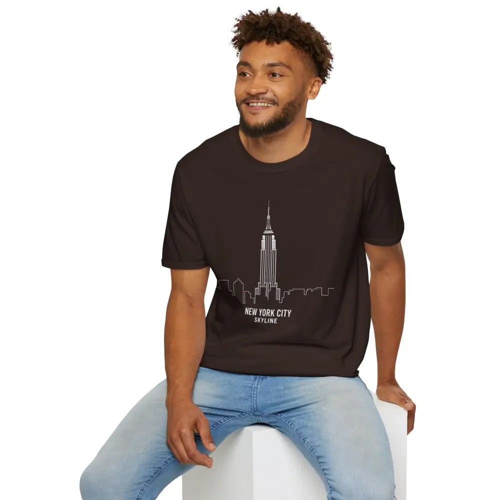 Men’s short-sleeved NYC Skyline T-Shirt with Empire State Building graphic, machine washable, low heat tumble dry
