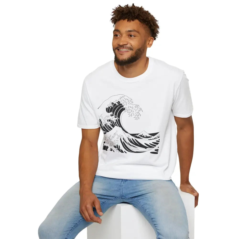 Unisex T-Shirt with black wave design, highly elastic ribbed, relaxed fit, summer casual wear