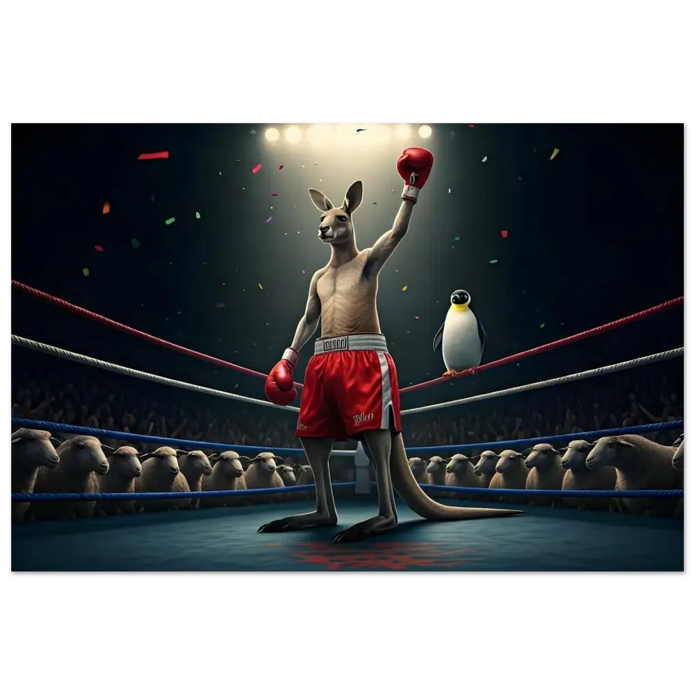 Victorious kangaroo boxer featured on Outback Undisputed Aluminum Print by PixiOnyx