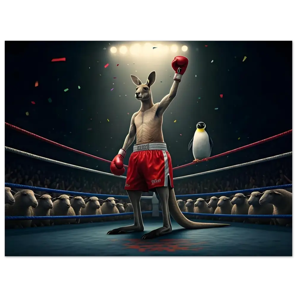 Victorious Boxing Kangaroo Aluminum Print on PixiOnyx Glossed Knockout Panel