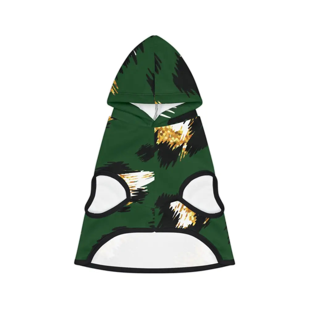 Green and gold leopard print dog hoodie from Pet Hoodie Skyhawk Forest Camo PixiOnyx Bold Petwear