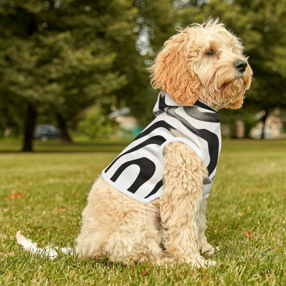 Dog wearing Zebra-Striped Hoodie from Pet Hoodie Zebra Drift PixiOnyx Bold Petwear