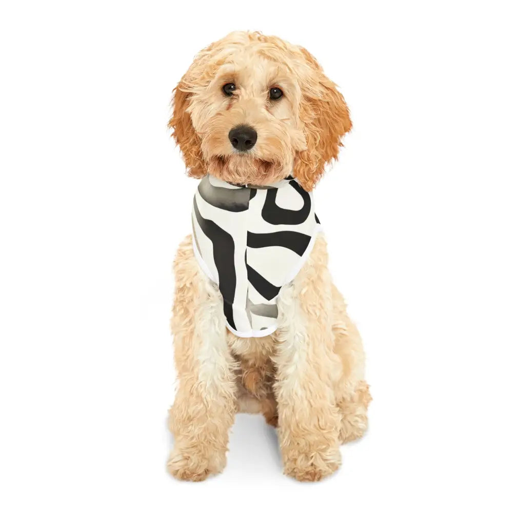 Dog wearing a patterned bandana in Pet Hoodie Zebra Drift by PixiOnyx Bold Petwear