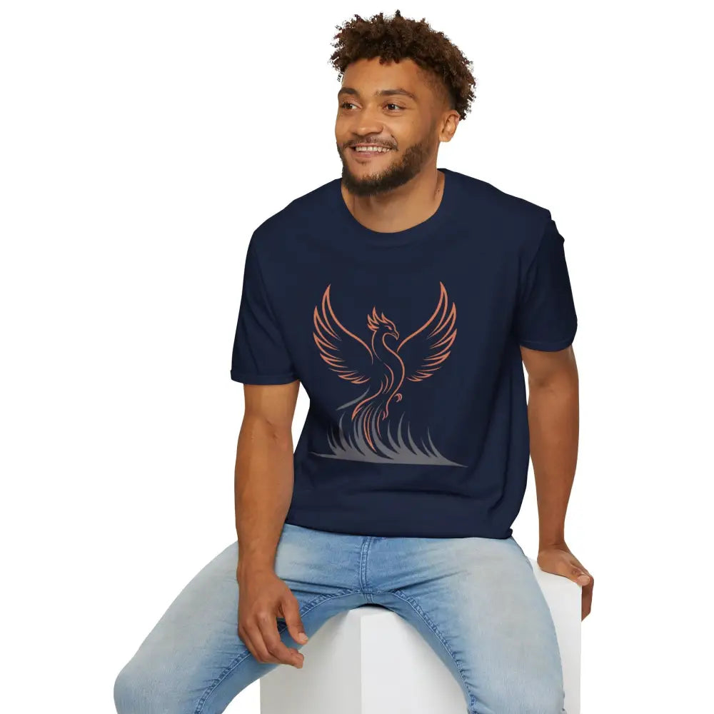 Navy blue Phoenix Rising T-Shirt with graphic, elastic ribbed knit, reduces fabric waste
