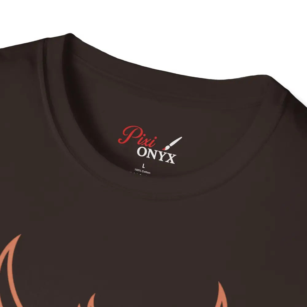 Black crew-neck T-shirt with red and white logo, elastic ribbed knit, shoulder tape stabilizes