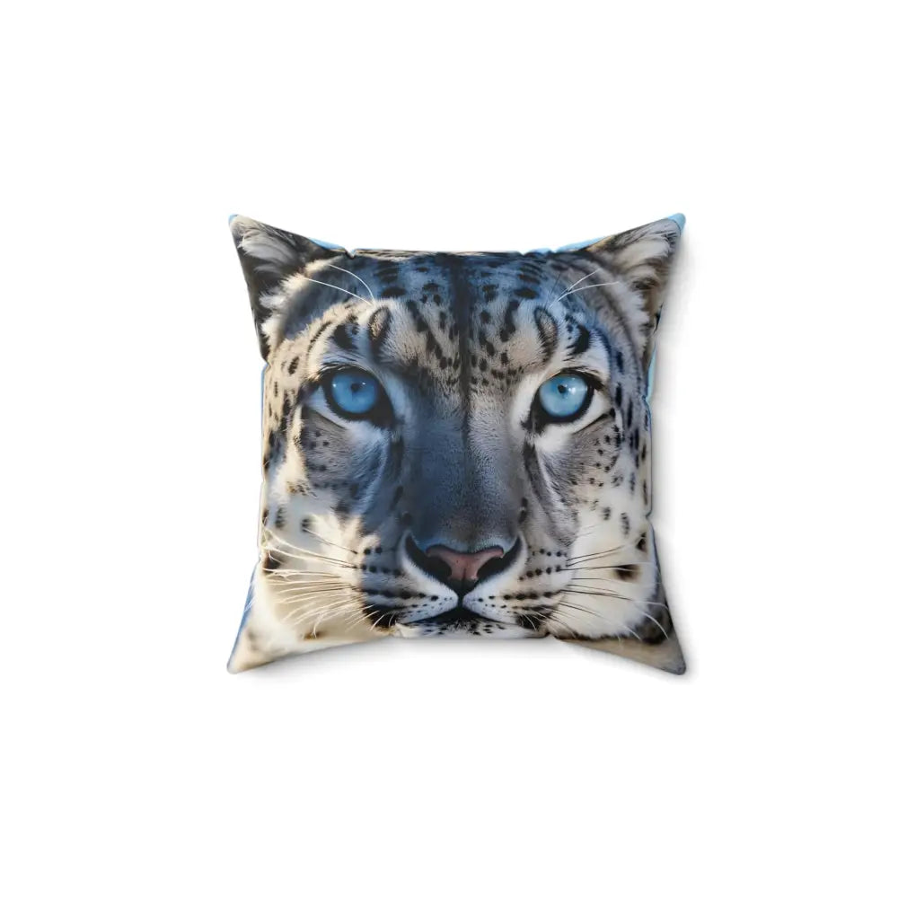 Square snow leopard pillow from Glacier Gaze PixiOnyx Frosted Wildscape Cushion collection