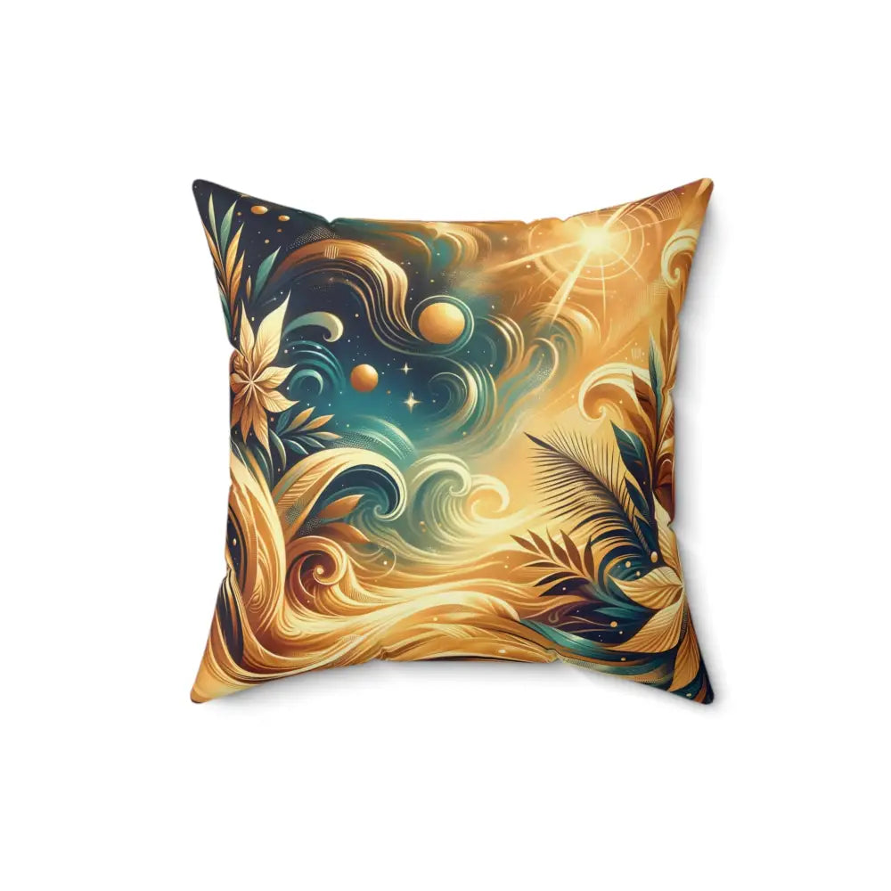 Decorative throw pillow with celestial and floral design from PixiOnyx Nebula Bloom Cascade
