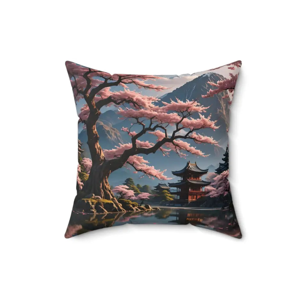 Square Japanese landscape pillow from PixiOnyx Zen Garden Accent collection