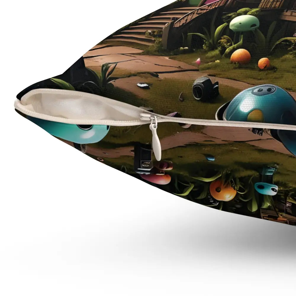 Zippered pillow featuring whimsical landscape from PixiOnyx Psychedelic Forest Cushion