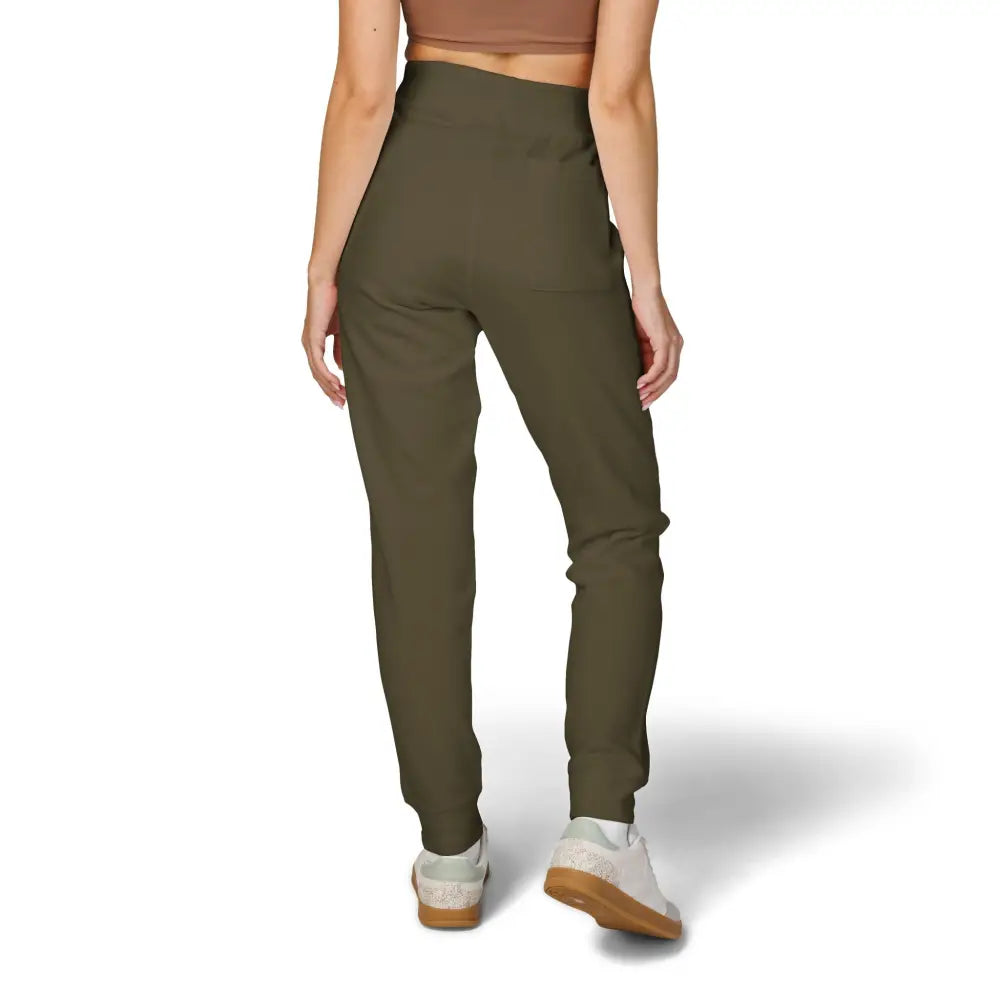 Women’s olive green high-waisted jogger pants in PixiOnyx Cozy Unisex Fleece Sweatpants