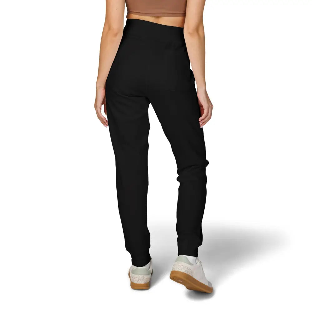 Women’s black high-waisted fleece sweatpants with ribbed cuffs from PixiOnyx Cozy Unisex collection