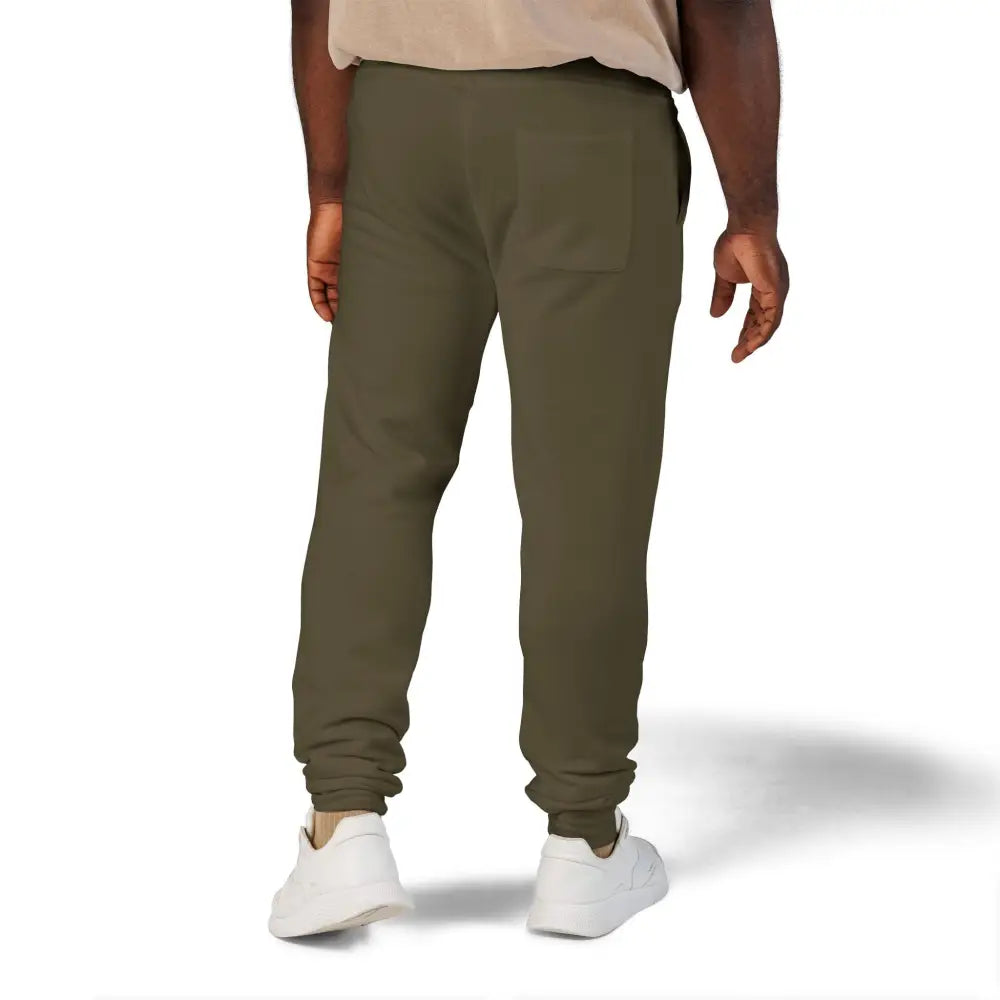Men’s olive green cozy unisex fleece sweatpants with elastic cuffs for casual wear