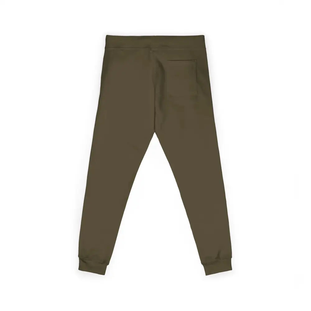 Olive green cozy unisex fleece sweatpants with elastic waistband and ankle cuffs