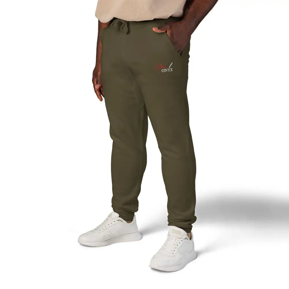 Men’s olive green cozy unisex fleece sweatpants with drawstring waist for casual wear