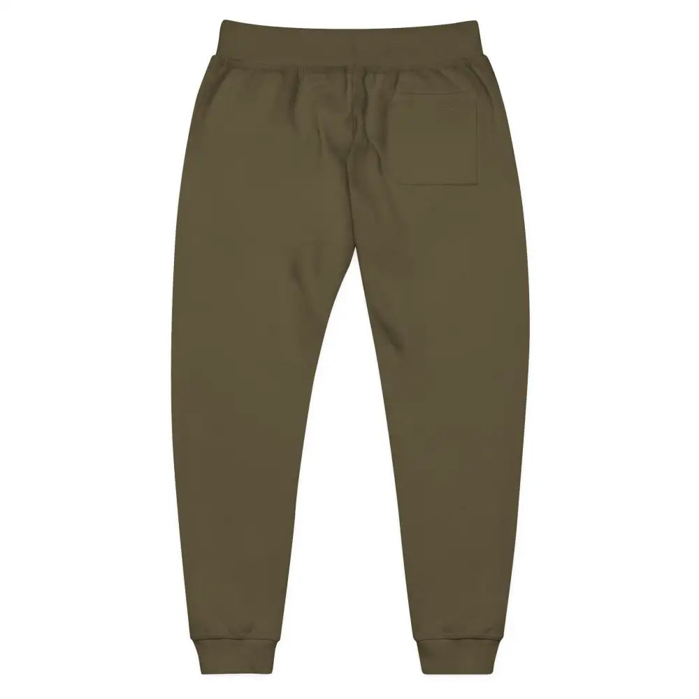 Olive green cozy unisex fleece sweatpants with drawstring waist and ribbed cuffs