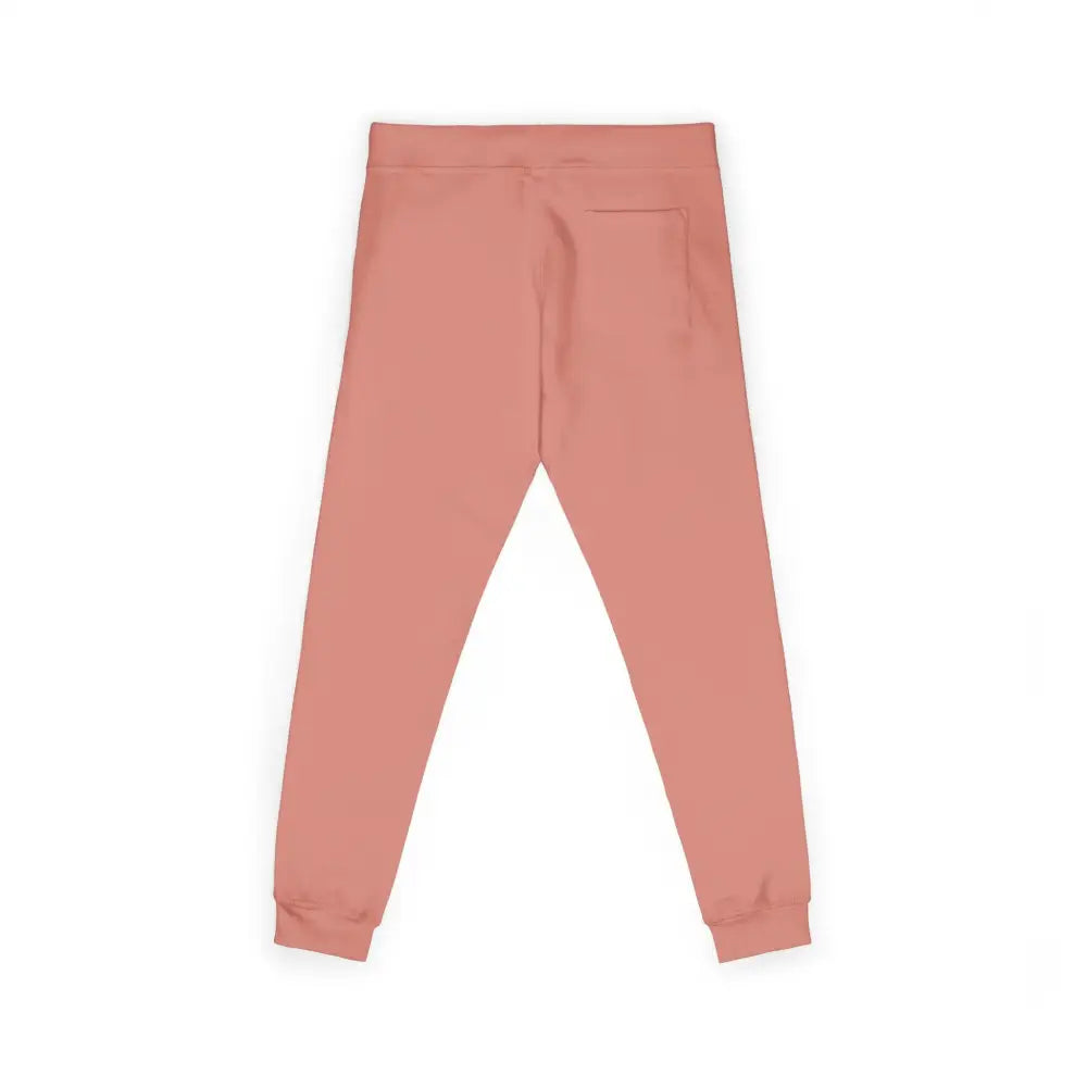 Peach-colored unisex fleece sweatpants with back pocket and ribbed cuffs for casual wear