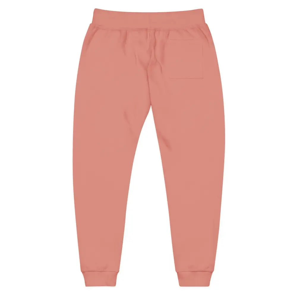 Solid salmon-colored PixiOnyx unisex fleece sweatpants with elastic waistband and cuffs