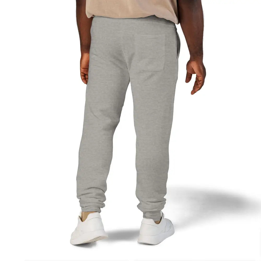 Unisex fleece sweatpants in light gray with ribbed cuffs and back pocket for casual comfort