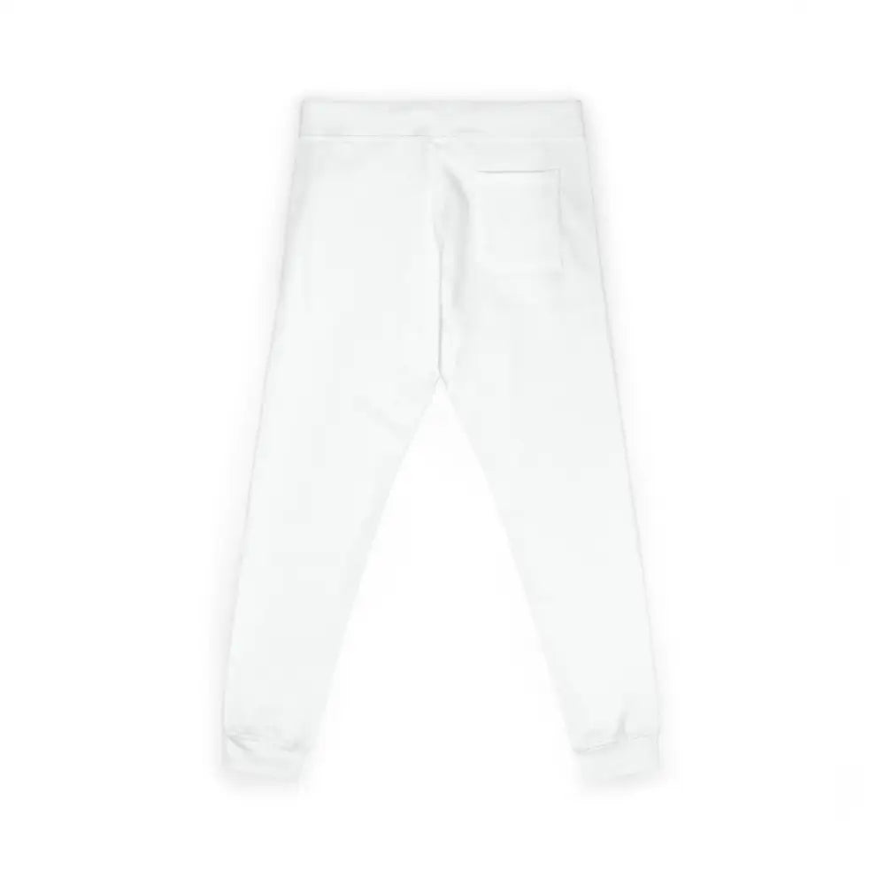 White unisex fleece sweatpants with elastic cuffs for cozy relaxation and casual wear