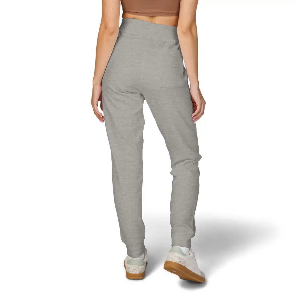 Light gray women’s high-waisted jogger pants in PixiOnyx unisex fleece sweatpants for cozy relaxation
