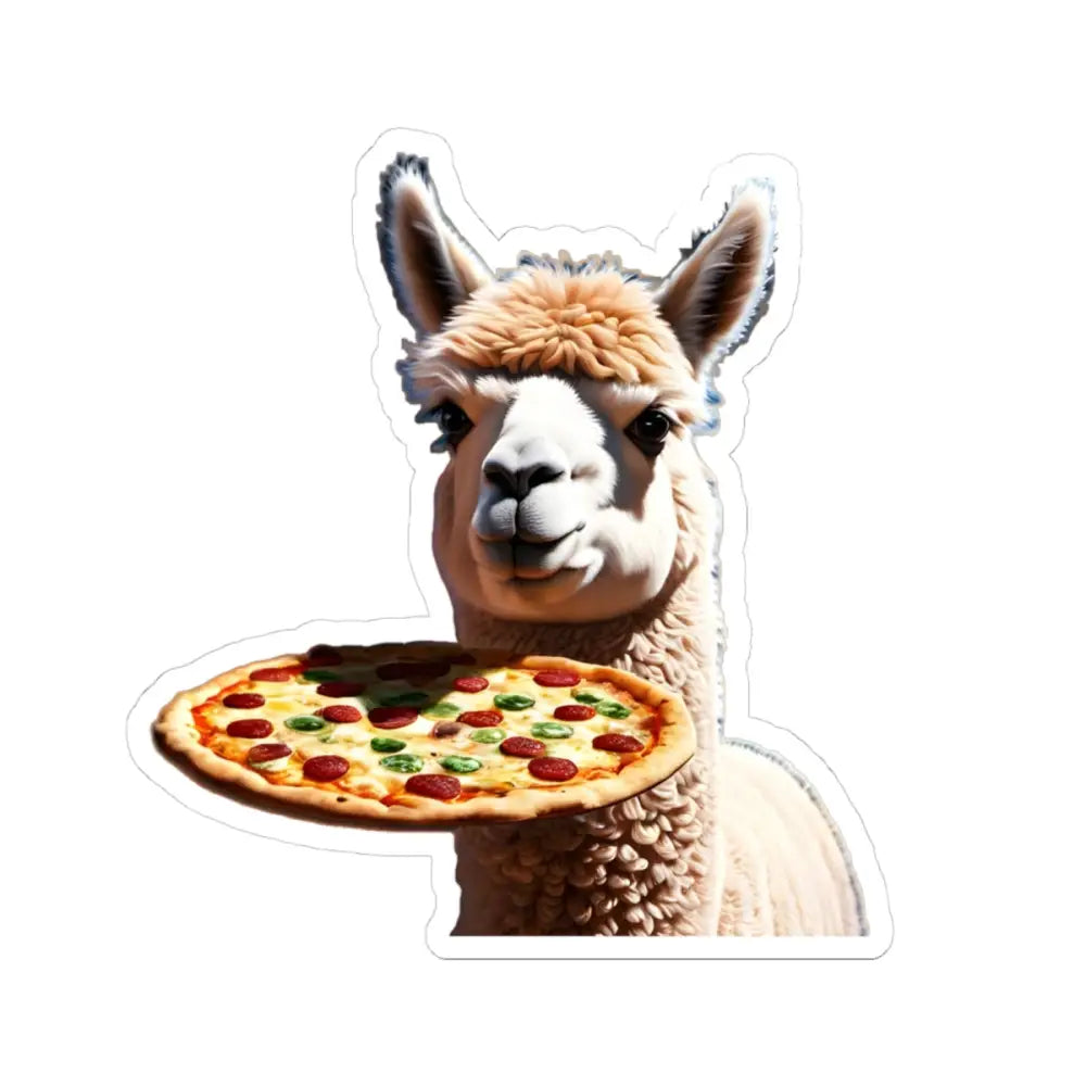 Alpaca holding pizza on PixiOnyx Vinyl Decal Pizza Courier Llama sticker