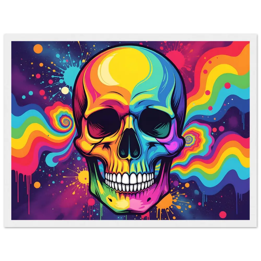 Colorful psychedelic skull artwork for Neon Psychedelic Skull Premium Matte Framed Poster