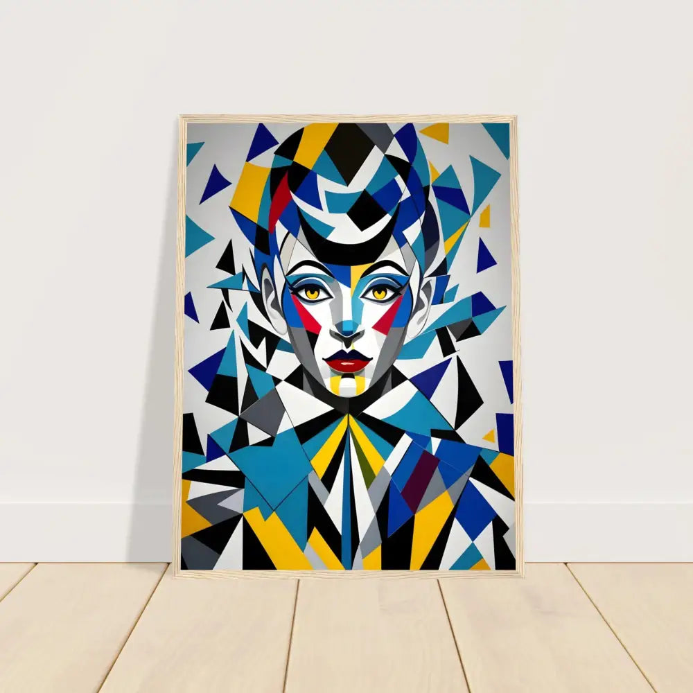Abstract geometric portrait art on Premium Matte Paper Wooden Framed Poster Fragmented Muse by PixiOnyx