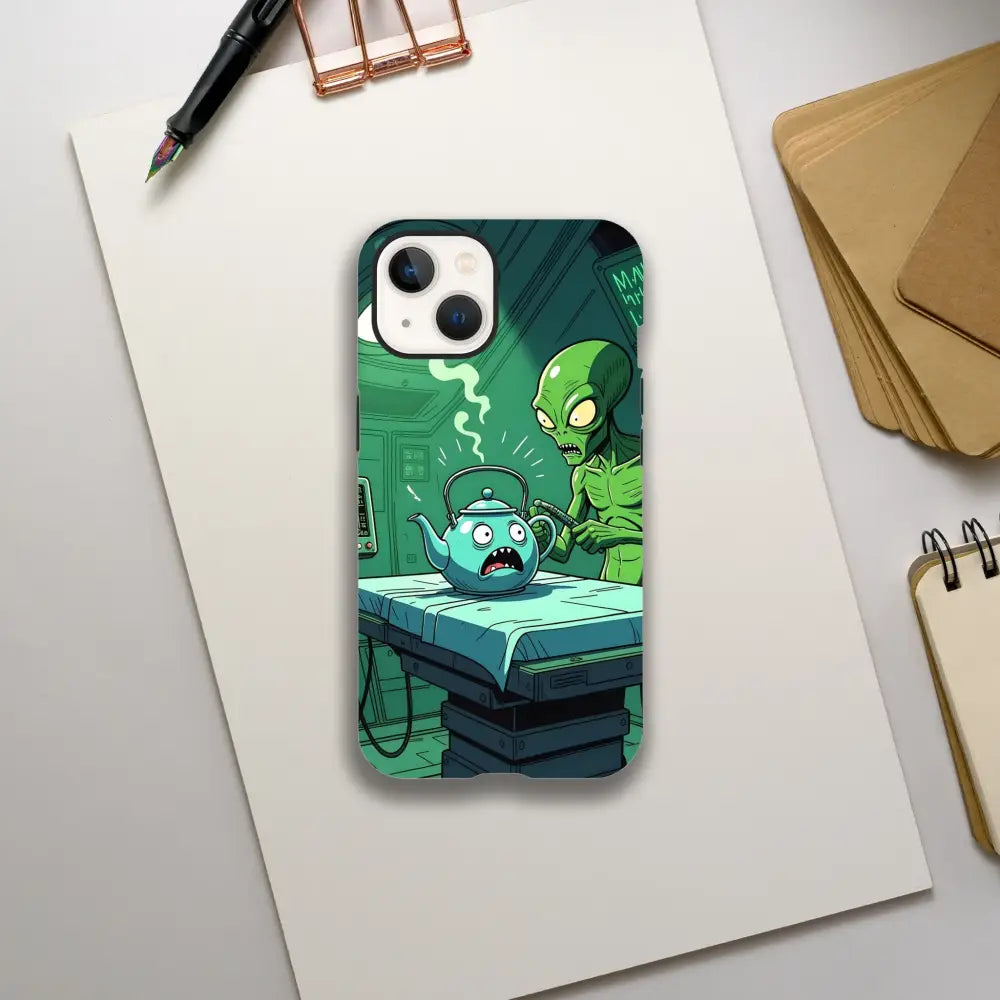 Alien abduction phone case featuring extraterrestrial scene for iPhone Probe Protocol PixiOnyx