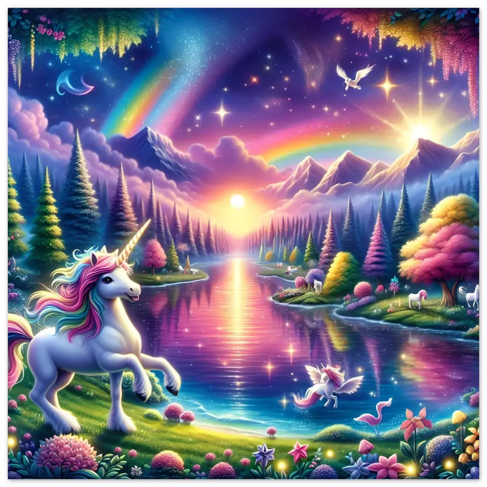 Magical unicorn landscape poster from Rainbow Unicorn Forest PixiOnyx Exclusive